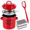 Bacon Grease Container 46 Oz Large Enamel Grease Saver Retro Fat Container Multi-purpose Oil Keeper Can for Kitchen Accessories