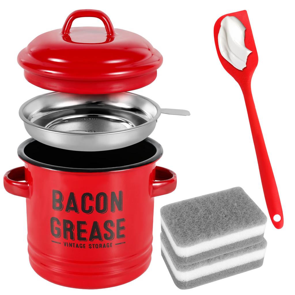 Bacon Grease Container 46 Oz Large Enamel Grease Saver Retro Fat Container Multi-purpose Oil Keeper Can for Kitchen Accessories