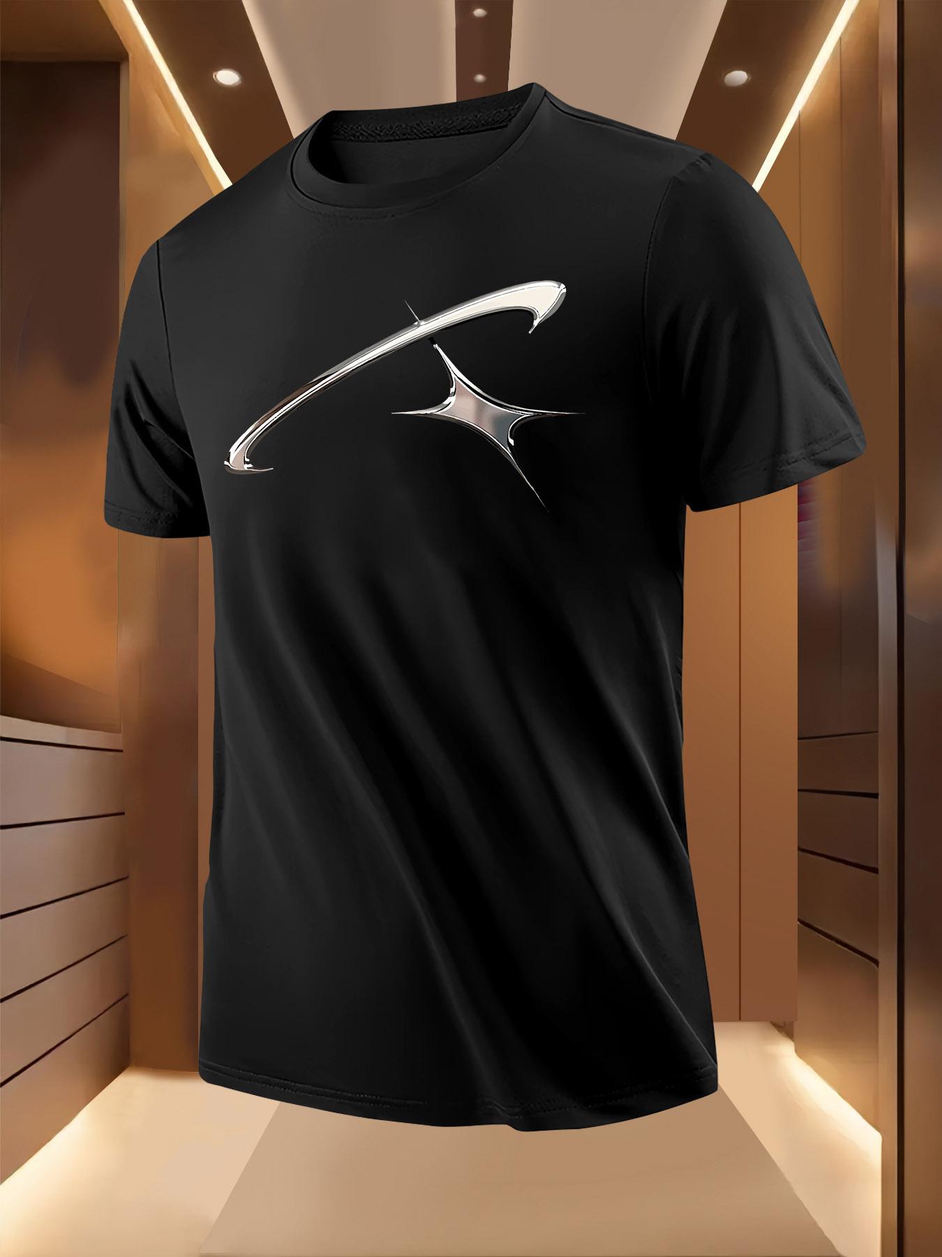 Summer Tshirt with Metallic Abstract Symbol Print S