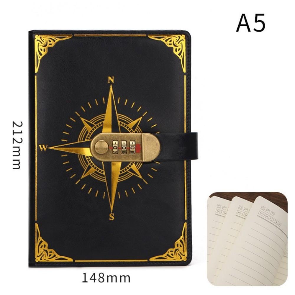 New A5 Retro Password Notebook With Lock Diary Book Student Notebook Vintage Notebook Sub-Password Lock Notebook Supplies