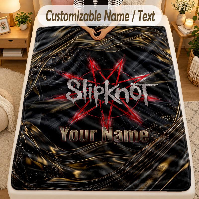 Flanell-DeckeSlipknot Benutzerdefinierter Name Text Personalisierte Weiche Warme Überwurfdecke Heimdekoration Geschenk