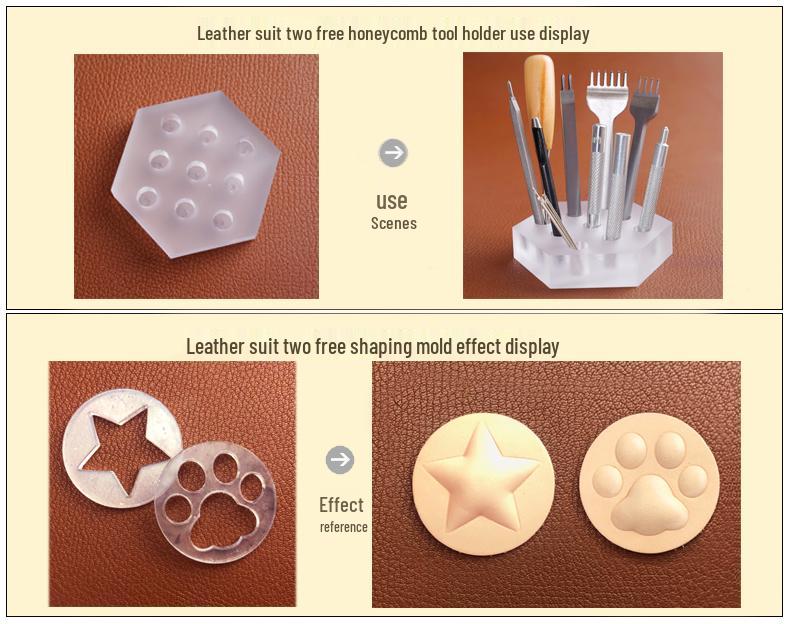 Handmade Leathercraft Sewing Set: Cutting Knife, Diamond Awl, Edge Beveler, Waxed Thread, and Coat.