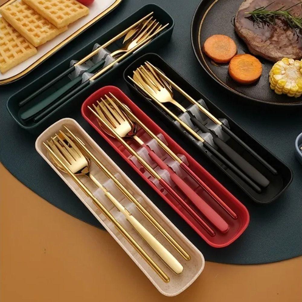 3 in 1 Tableware Set Stainless Steel Travel Flatware Durable Travel Cutlery Set Outdoor