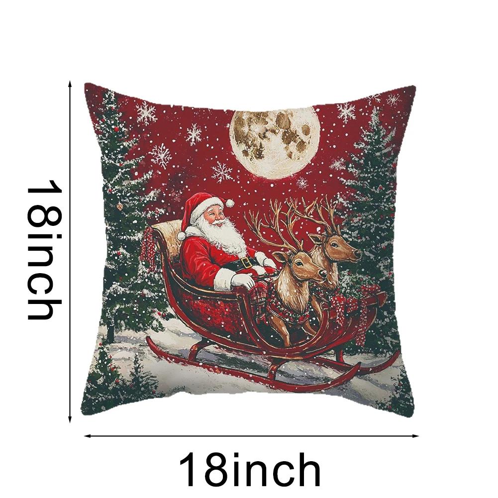 Christmas Pillow Covers 4 Pack Polyester 18x18 Inches with Santa Snowman Reindeer Prints for Sofa and Chair Decor