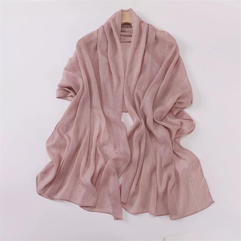 Plain Wrinkle Rhinestone Shiny Dot Shimmer Shawls Scarf High Quality Wrap Beach Pashmina Stole Bufandas Muslim Hijab 180*70Cm