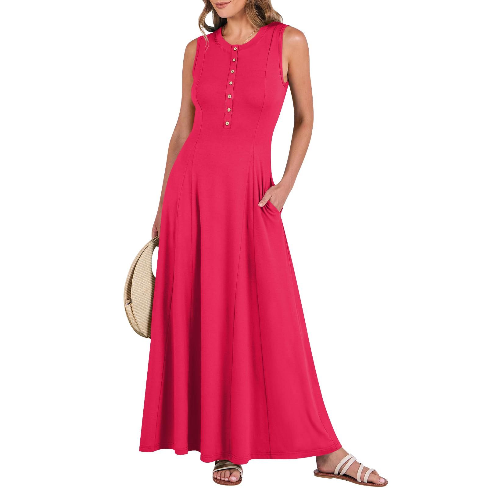 Women s Fashionable Color Round Neck Sleeveless Patchwork Long Loose Fitting Dress S