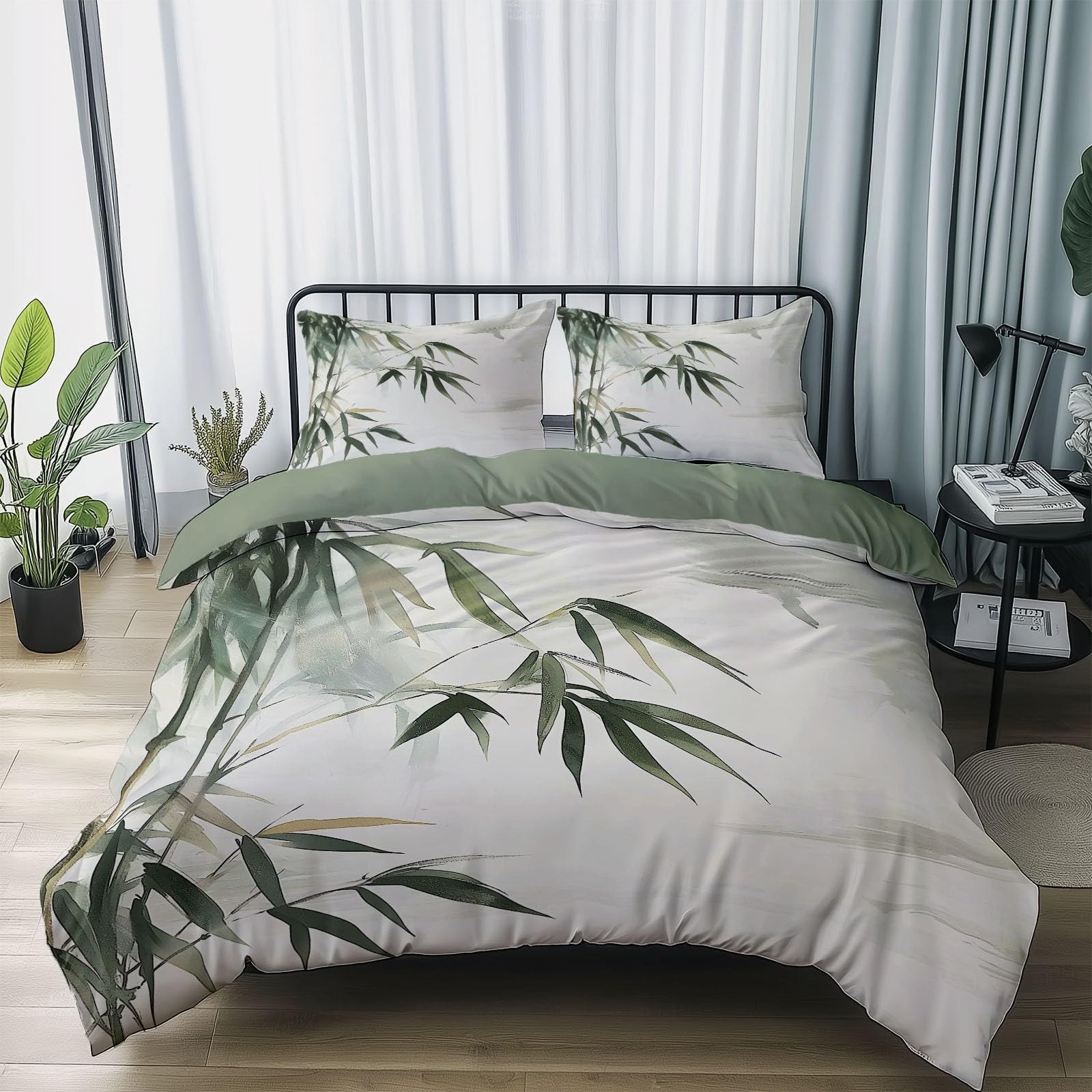 

Bamboo Leaf Duvet Cover Sets For Kids Teens Quilt Covers Lightweight Down Bedroom Decor 2 Pillowcases 1 Duvet Cover No Comforter EU Single(135x200cm)
