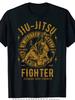 Men's Brazilian Jiu-Jitsu Graphic T-Shirt 100% Pure Cotton Casual T-shirt, Printed with JIU-SU and FIGHTER Text Regular Fit