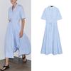 Summer New Product Women's Clothes Cotton Lapel Short Sleeve Bowknot Decoration Poplin Shirt Style Dress 2640596