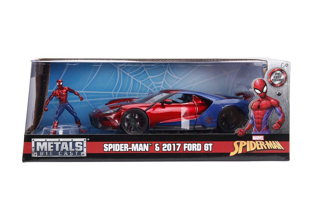 Jada 99725 Hollywood Rides 2017 Ford GT Spider-Man Figure, 124 Scale, Red/Blue