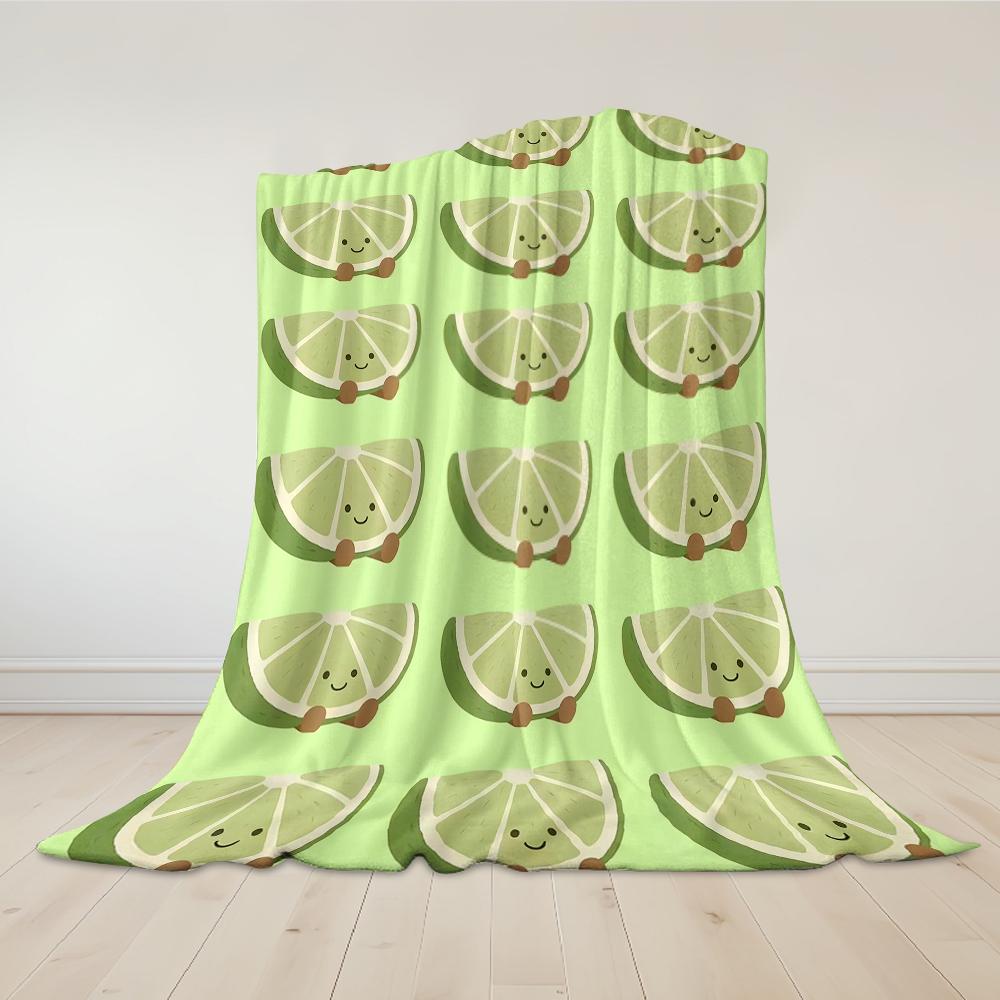 Smiling Lime Slices Flannel Blanket Warm Soft Halloween Christmas Couch Warm Cozy Decorative Decor Gift for All Season