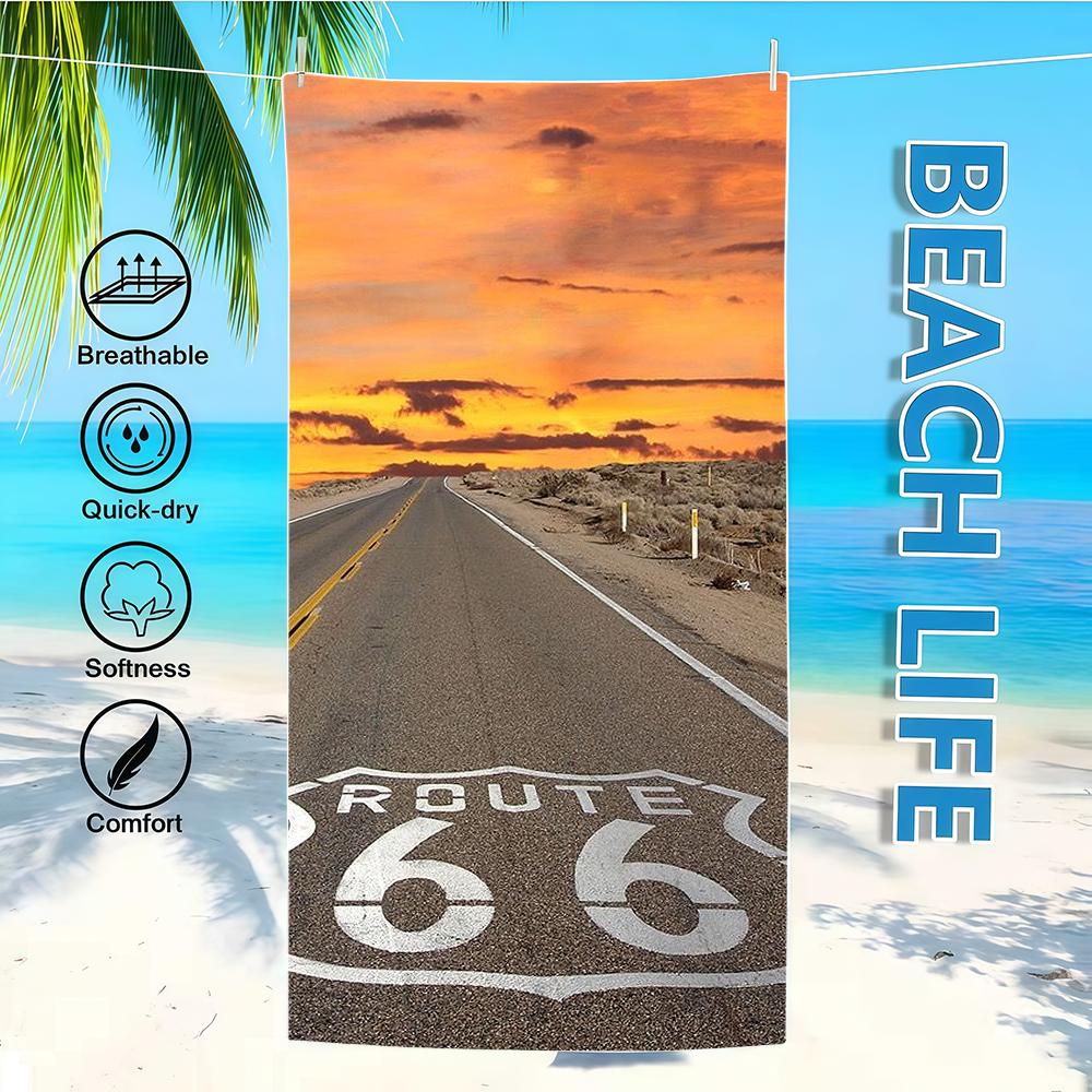 

Towel Textile Bathrobe Beach Quick-Drying Lightweight Portable Camping Swim Pool Route 66 Travel W40*H60(CM)