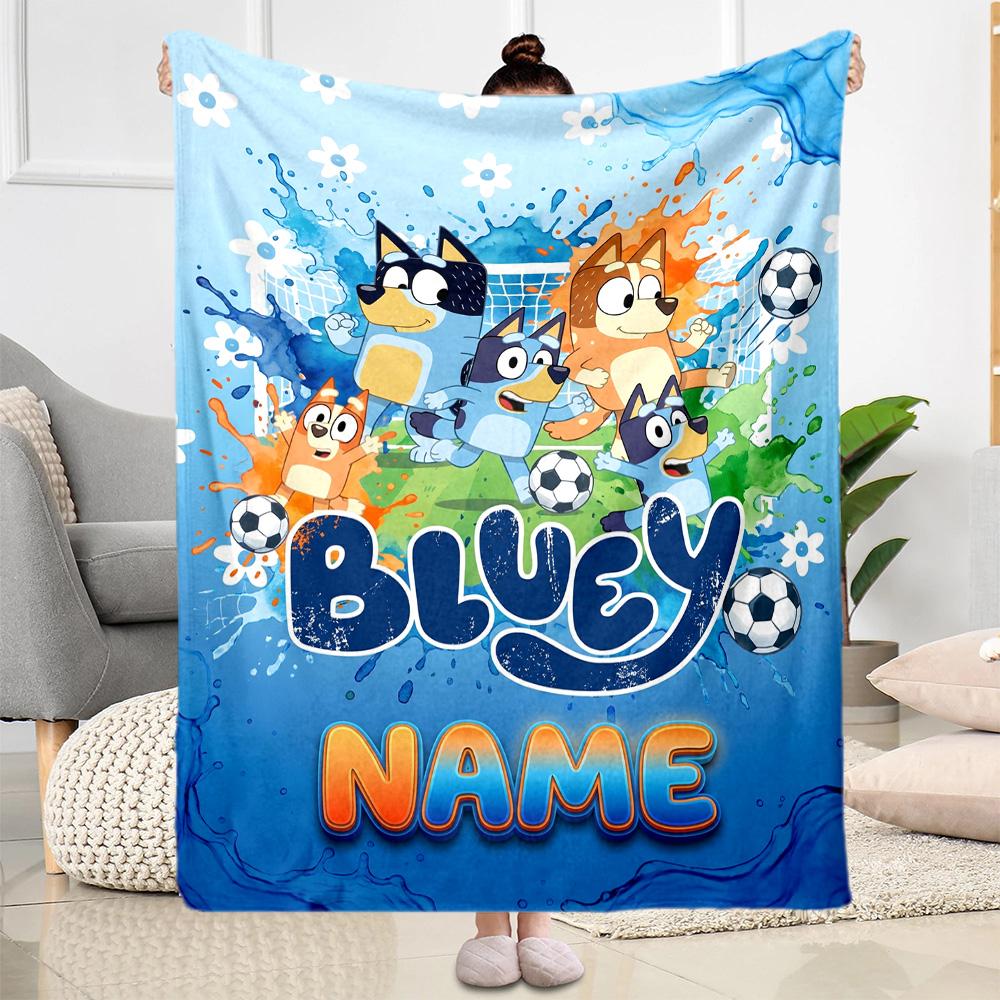 Cartoon Soccer Stars Trophy Customize Text Blanket Gift Personalized Blanket Warmthful Decor Great for Seaside Home Decor Livingroom Sofa