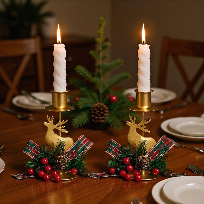 1PC Iron Artistic Deer Candlestick Stable Retro Christmas Personality Festive Use Repeatedly Atmosphere Candle Party