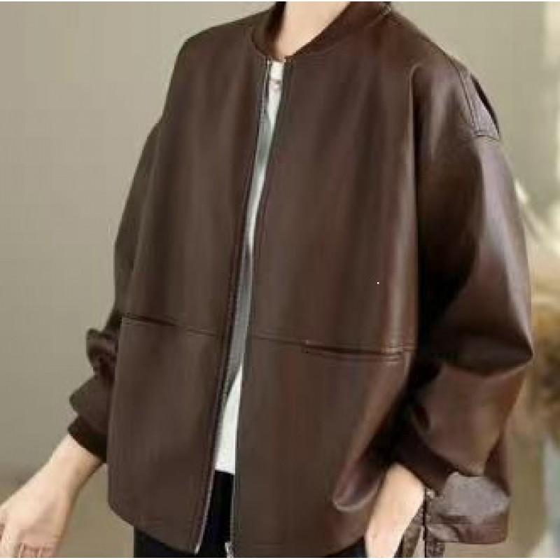 Chaqueta de béisbol con cremallera y cuello grande para mujer 2026 Mezcla de algodón Corte holgado Ropa de abrigo