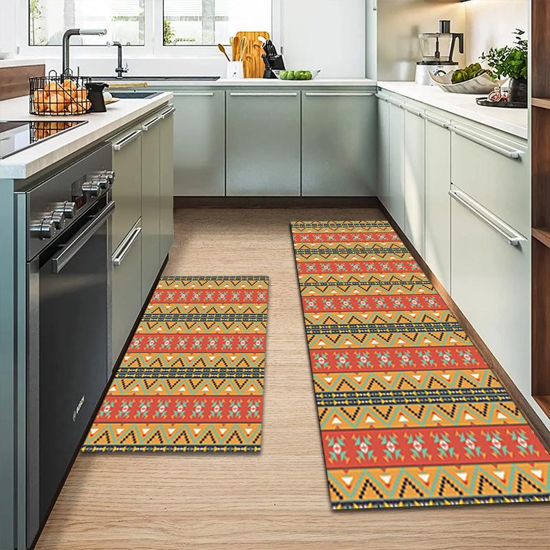Bohemian Print Waterproof Kitchen Rug with Non-Slip, Thick Cushioned Design for Anti-Fatigue Comfort