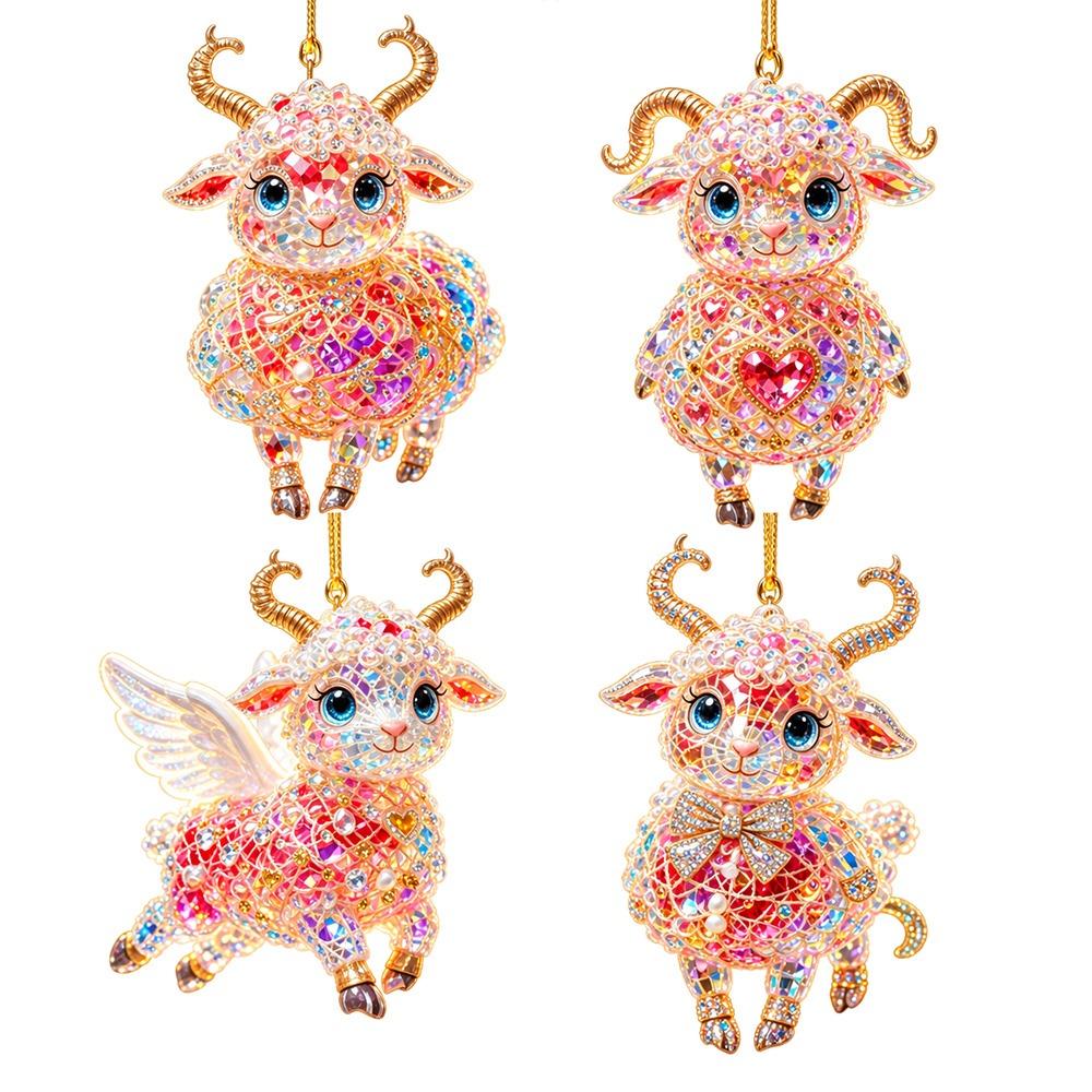 Shining Goat Pendant 2D Flat Animal Hanging Decoration New Christmas Tree Ornament  Bag Charms