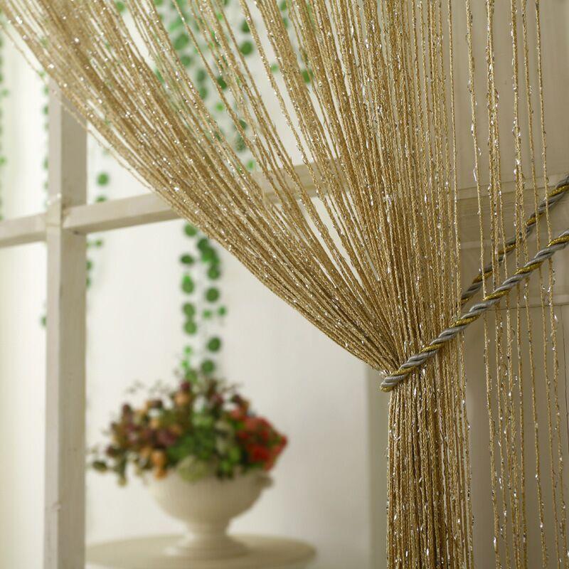 100x200CM Living Room String Curtain Shiny Tassel Silver Line Cortinas Solid Color Window Home Door Divider Curtain