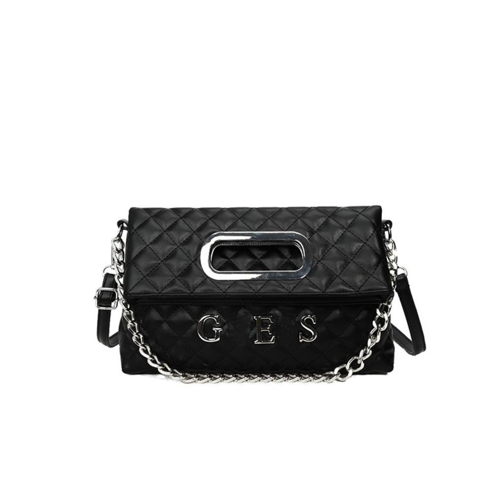

Складная сумка кроссбоди с ромбовидным узором в стиле легкой роскоши - Женская универсальная сумка на плечо с цепочкой чёрный