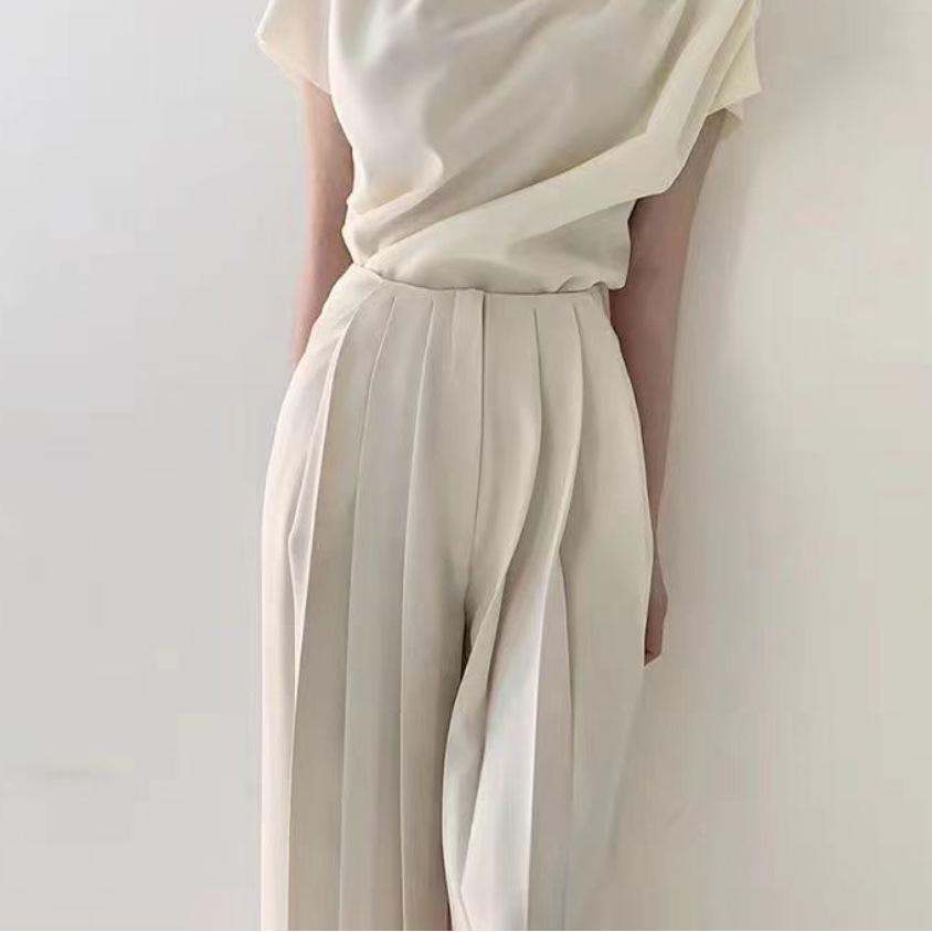 2024 Spring Women's European & American Loose Wide Leg Pleated Pants - High Fashion Drapey Casual Style