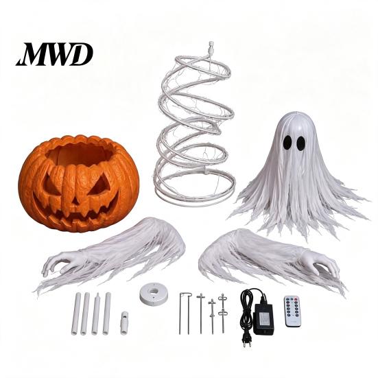 Autumn Yard Decor Halloween Swirling Ghost Pumpkin Lamp, Lighted Spooky Decorative Sculptures Statue, Warm LED Outdoor Decoration for Porch