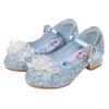 Girls' Princess Shoes Spring and Autumn Fashion New High-Heeled Leather Shoes Soft Sole Velcro Sequin Elsa Crystal Shoes for Girls