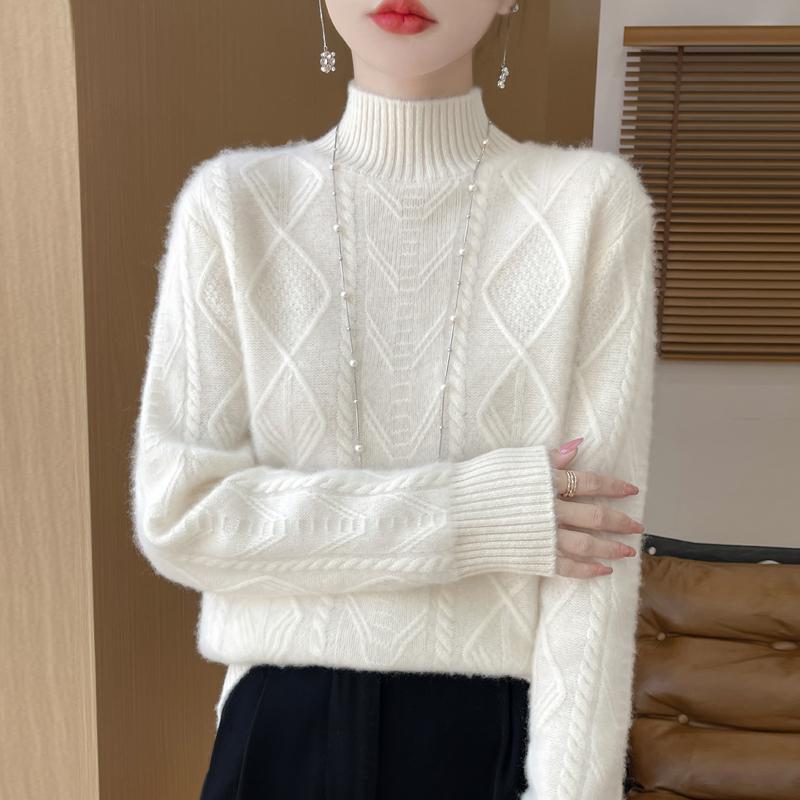 Damski sweter kaszmirowy kaszmir Qinghe 30% kaszmir 70% wełna jesienno-zimowy pulower ciepły i modny