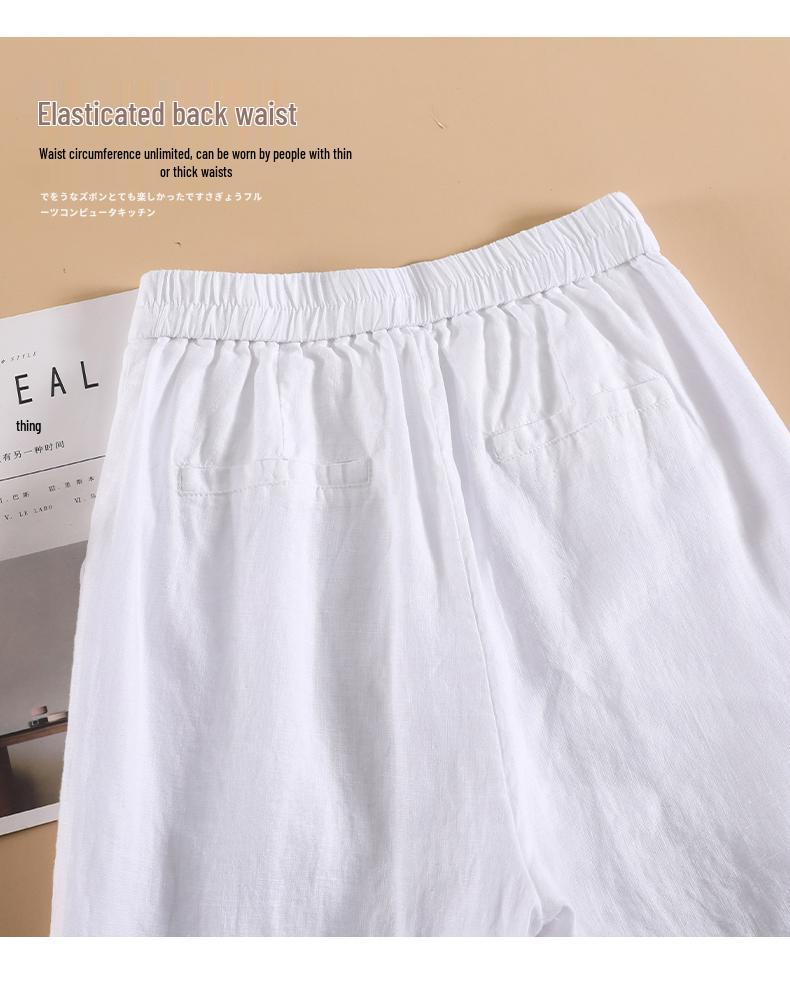Women's Japanese Style White Linen Wide-Leg Pants - Relaxed Fit, Sun Protection, Casual Straight-Leg for Spring/Summer
