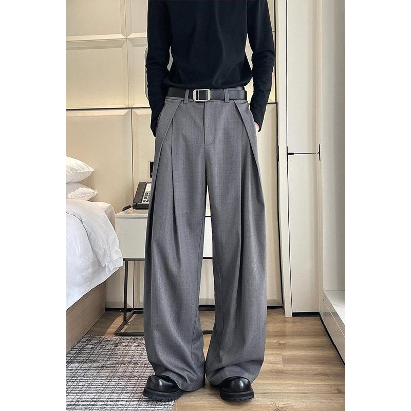 Three-dimensional Pleated Wide-leg Pants A-shaped Silhouette Casual Pants Men's Spring and Autumn New Design Sense Loose Drape Floor Pants