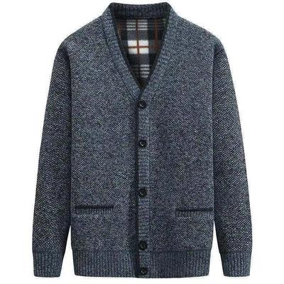 Herren Winter Verdickter V-Ausschnitt Plus Samt Pullover Strickjacke für mittleren und älteren Menschen