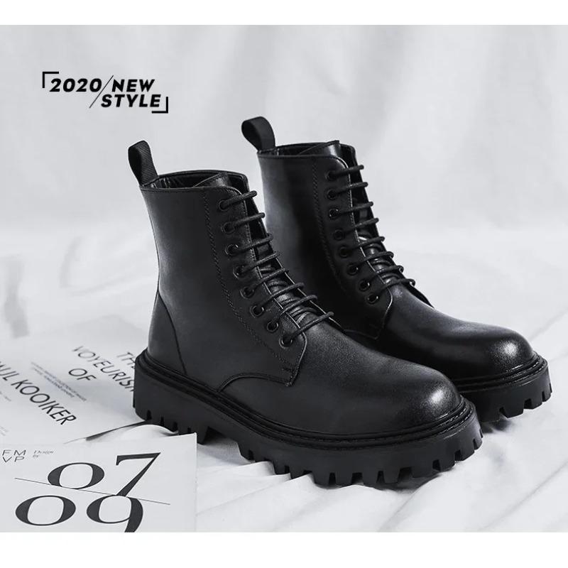 Herren Hohe Knöchelboots Designer Bequem Dicke Sohle Freizeitschuhe Mann Lederstiefel Motorradstiefel Botas