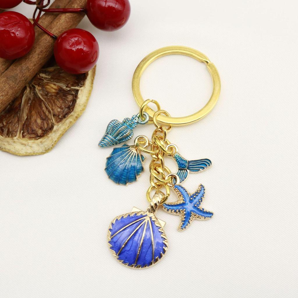 New Ocean Series Starfish Shell Alloy Enamel Keychain