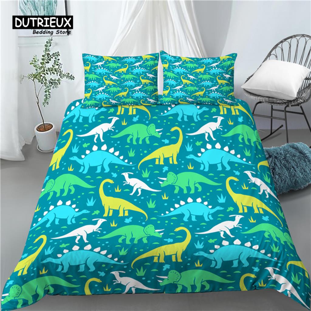 Cartoon Dinosaur Print Home Living Luxury 3D 2/3Pcs Comfortable Duvet Cover PillowCase Bedding Sets Queen and King EU/US/AU Size