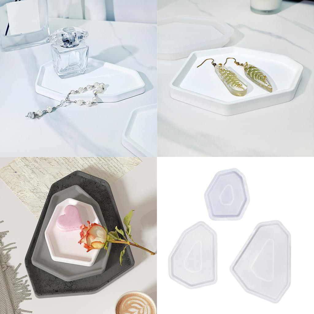 Large Geometric Sturdy Silicone Tray Molds for Resin and Concrete Craft Supplies Home Decoration Dish Castes Daily Use