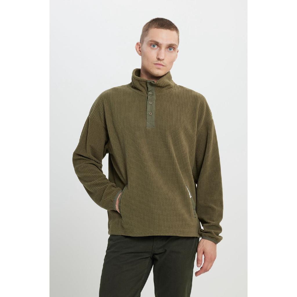 Men's Ecru Loose Fit Stand-up Collar Jacquard Soft Touch Fleece Sweatshirt