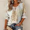 Women's Casual Floral Print Ruffled Blouse with Tie Neck and 3/4 Sleeves