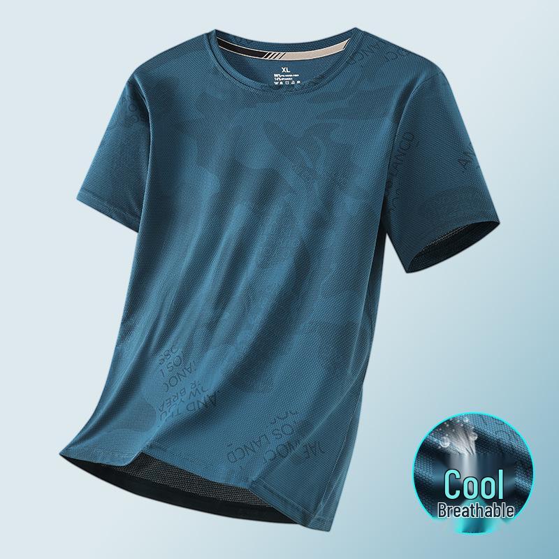 

Ice Silk Men s Plus Size Crew Neck T-Shirt: Summer Short Sleeve Loose Fit 8XL 2XL for 120-140 jin синий