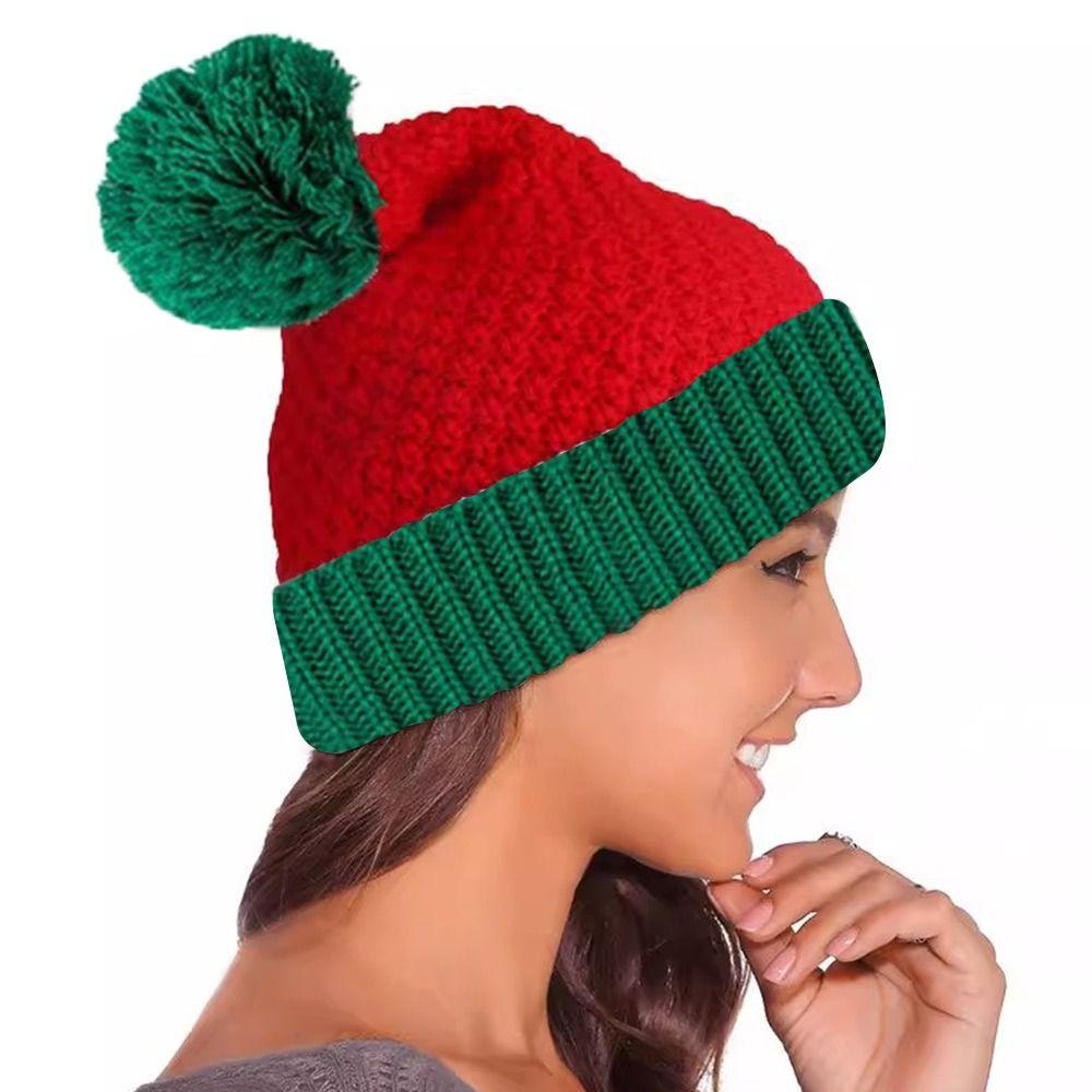 Pom Pom Ball Christmas Hat Knitted Xmas Decor Winter Beanie Santa Caps  for Women Men