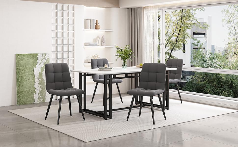 140x80cm Light Luxury Dining Table, Metal Frame, Rectangular Modern Kitchen Table with Metal Legs for Dining Room Living Room, Black Table Legs
