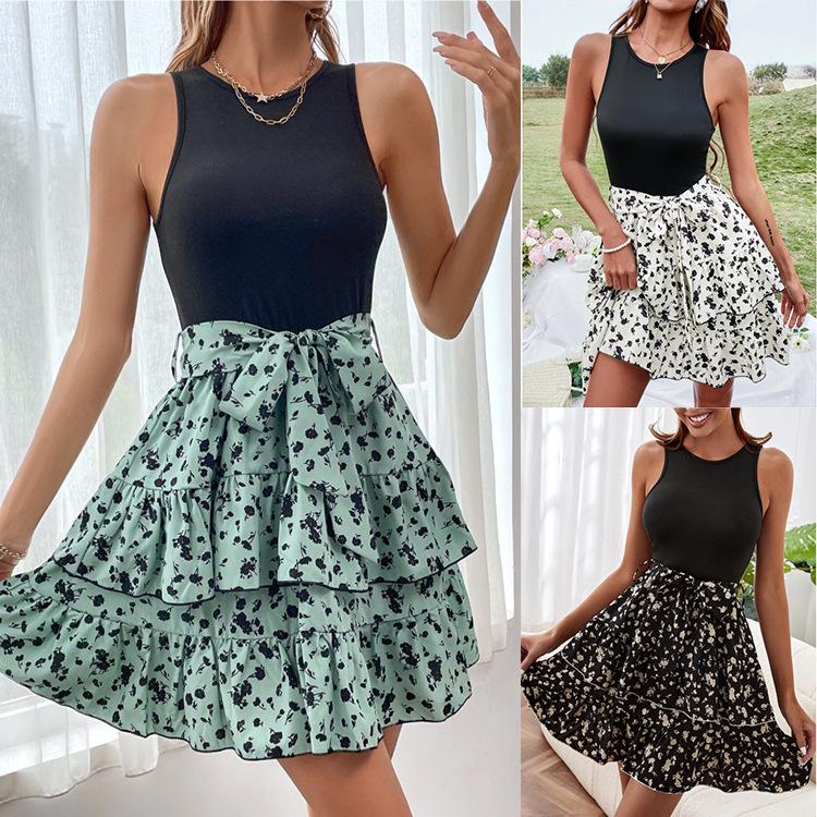 

European and American Summer Women s Sleeveless Printed Vest Dress Available M чёрный
