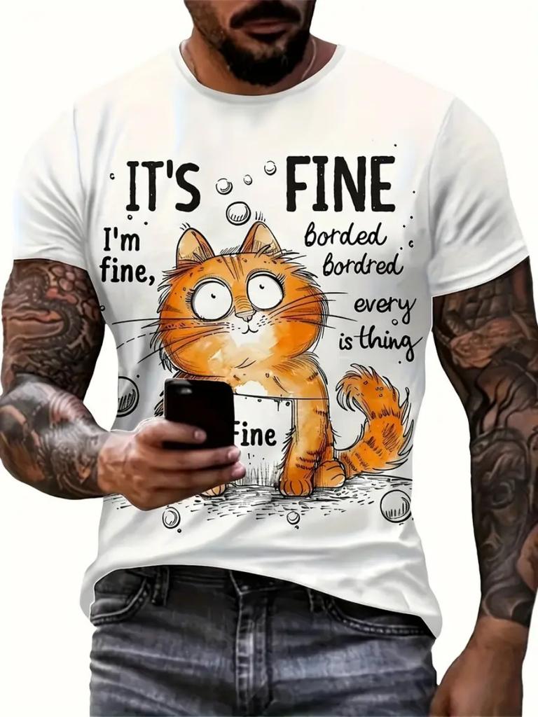 Funny Men's T Shirt Aniaml Cat 3D Printed Men's T-shirt Summer Casual Short Sleeve Street Fashion Crew Neck Pullover Male Oversized