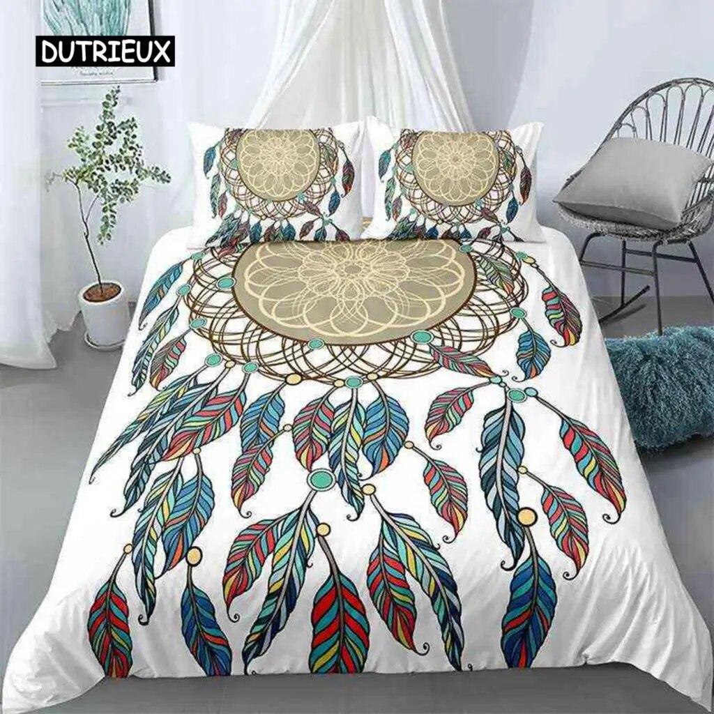 Dreamcatcher-Bettbezug-Set, King-Size-Bett, Boho-Traumfänger-Bettwäsche-Set, Mikrofaser, Bohemian-Stil, Bettdeckenbezug für Mädchen und Frauen