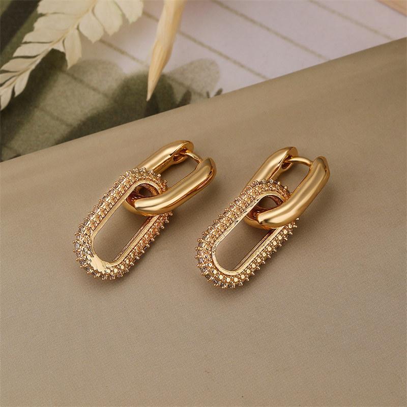 Retro Double Loop Earrings For Women Shiny Rhinestone Geometry Round Hoop Earrings Girls Punk Hip Hop Jewelry Gift