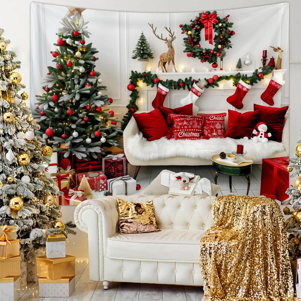 1pc Christmas Decoration Poster Tapestry, Christmas Tree Snow Scene Decoration Photography Background Banner