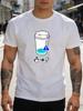 Unisex Black Tee Coffee Cup Energy Warning Graphic Print Short Sleeve Loose Casual Street Basic Top For Male Daily Wear Outfit