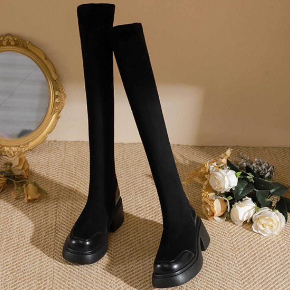 Long Women Boots Winter New Thick Soled Heightening Boots Women's High Boot Thick-soled Over Knee Elastic Boots Suede