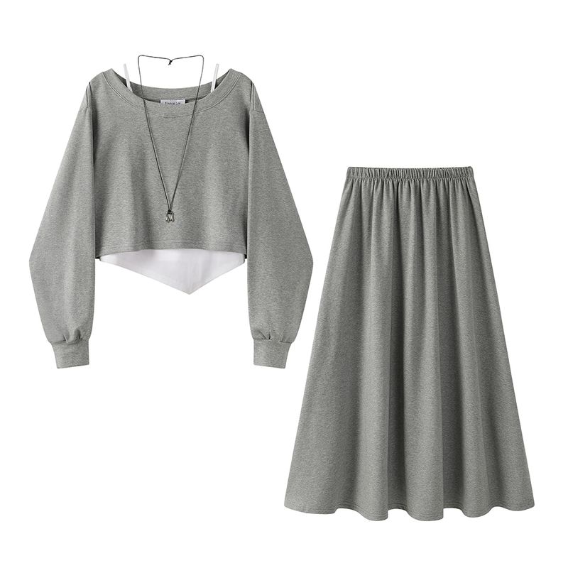 

Xinmonlee Модный асимметричный слинг, внутренний топ-худи, комплект из трех предметов, весенняя корейская серия, повседневная юбка с высокой талией Gray L