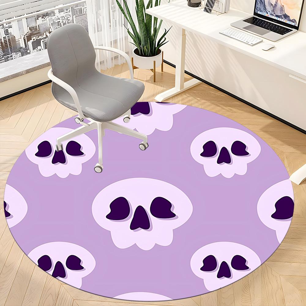 1pc Skull Pattern Office Round Area Rug, Mat Suitable For Office, Under Office Chairs Bedroom Living Room Home Decor, Room Deco