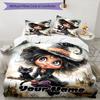 3PC Custom Name Witch's Halloween Fantasy Bedding Set Printed Bedding Set Duvet Cover Closure Includes 1 Duvet Cover & 2 Pillowcases for All Seasons B