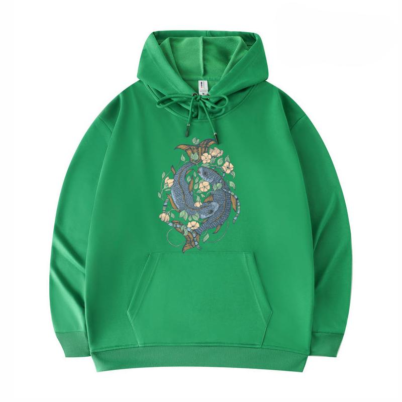 

Men s Hoodies Carps Print Funny Harajuku Style Twill imitation cotton Hoodies